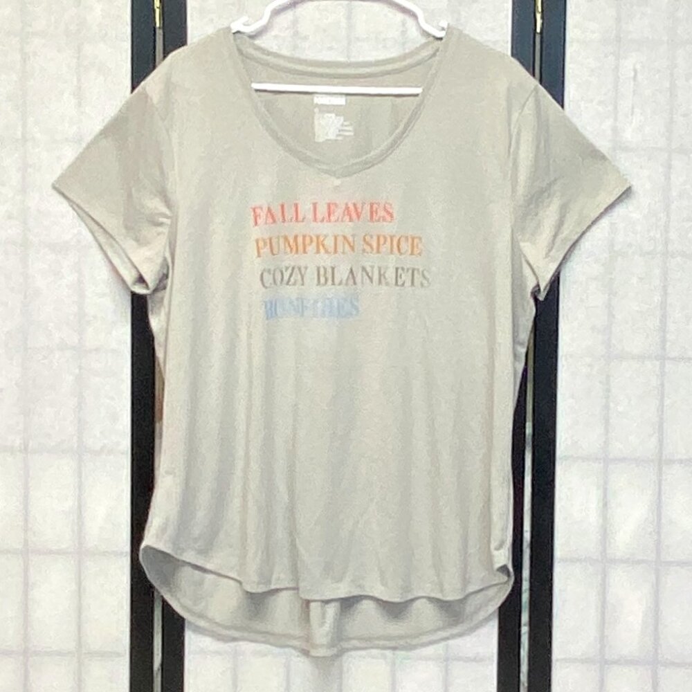 Celebrate Together Grey Fall Graphic V Neck Short Sleeve Comforts Tee Shirt